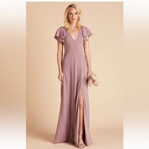 Birdy Grey Hannah with slit in Dark Mauve V-Neck Flutter Sleeve Bridesmaid Dress